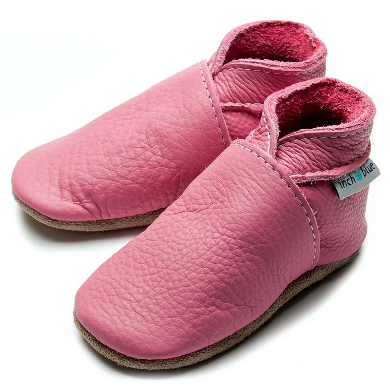 Inch Blue Plain Rose Pink Leather Baby Booties 1889 side