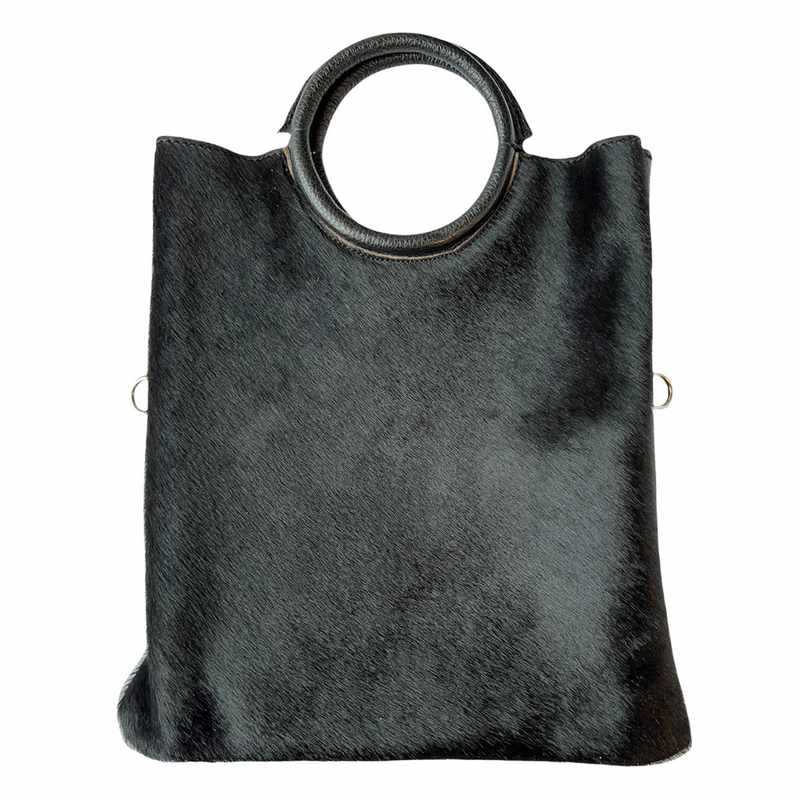 Italian  Black Fur-on Leather Multi-use Tote PM455-BLACK front
