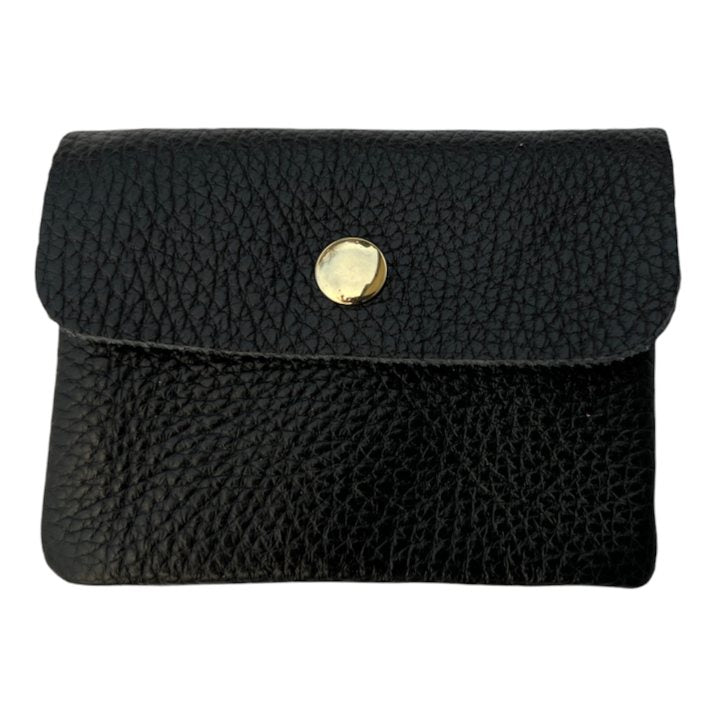 Italian Leather 3 Pocket Purse in Black front
