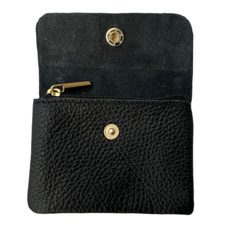 Italian Leather 3 Pocket Purse in Black open