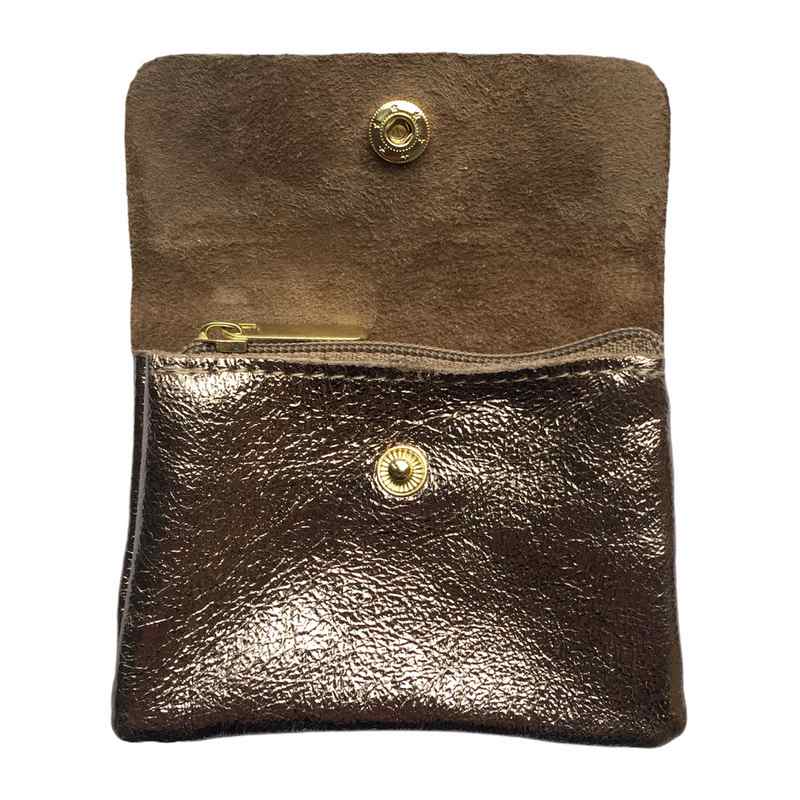 Italian Leather 3 Pocket Purse in Bronze open