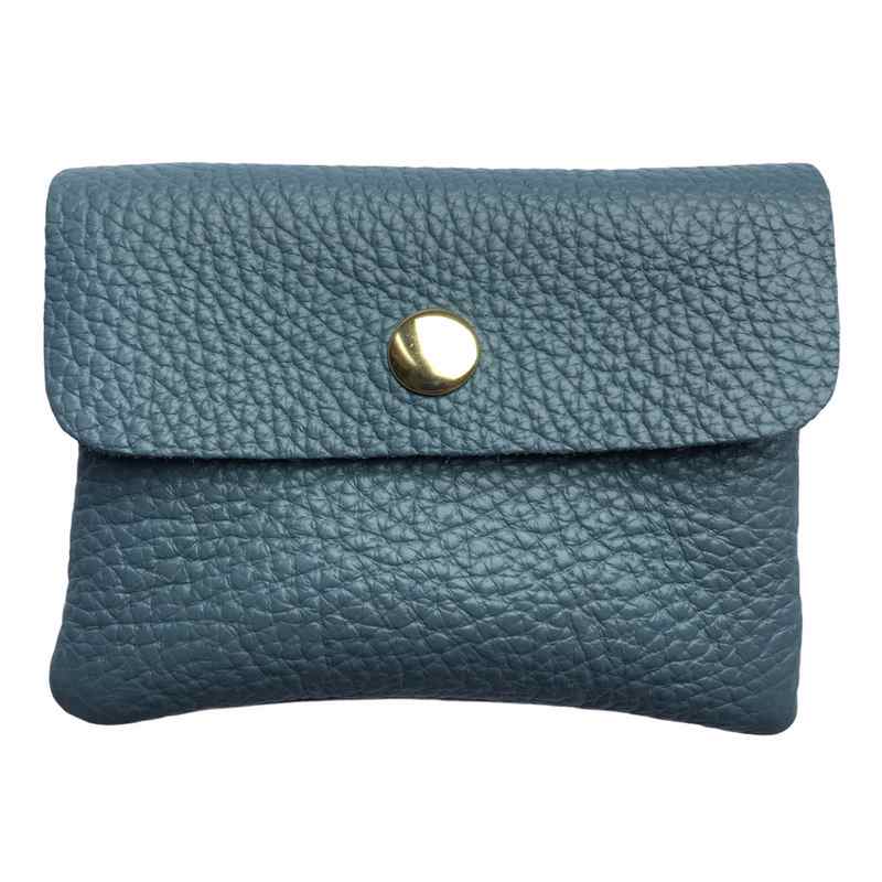 Italian Leather 3 Pocket Purse in Denim Blue front