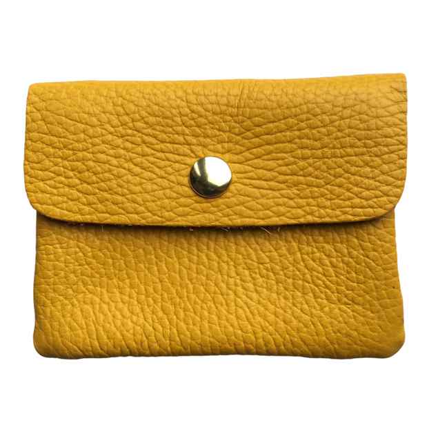 Italian Leather 3 Pocket Purse in Mustard Yellow front