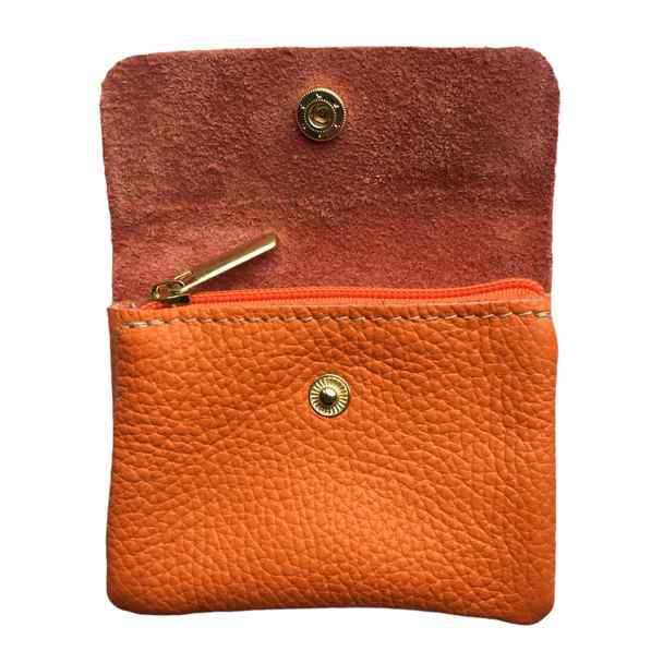 Italian Leather 3 Pocket Purse in Orange open