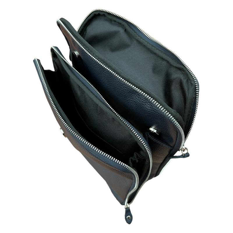 Italian Leather Backpack Navy PL483 open