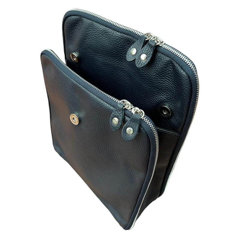 Italian Leather Backpack Navy PL483 side