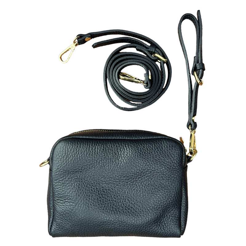 Italian Leather Box Bag in Navy PS439 with shoulder strap