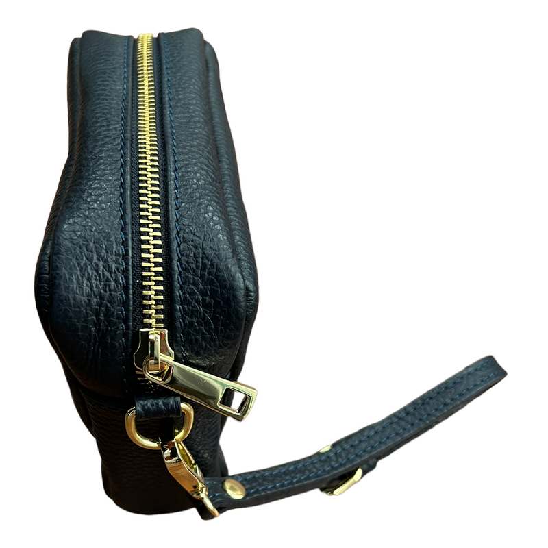Italian Leather Box Bag in Navy PS439 zip
