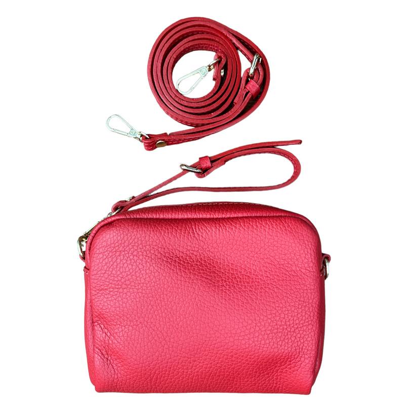 Italian Leather Box Bag in Red PS439 with shoulder strap