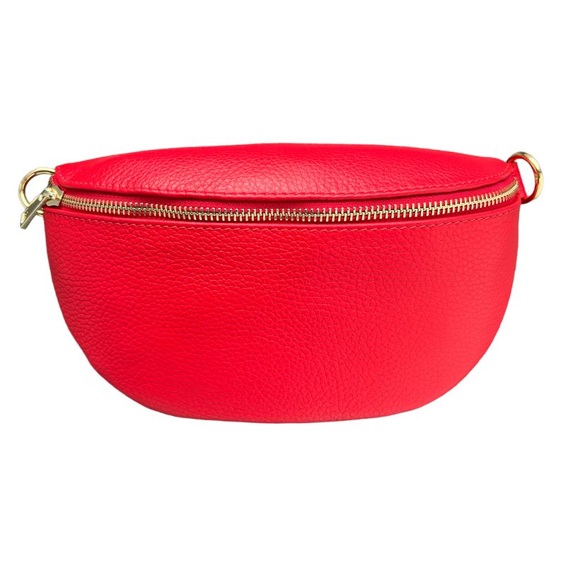Italian Leather Crescent Bag in Berry Red front