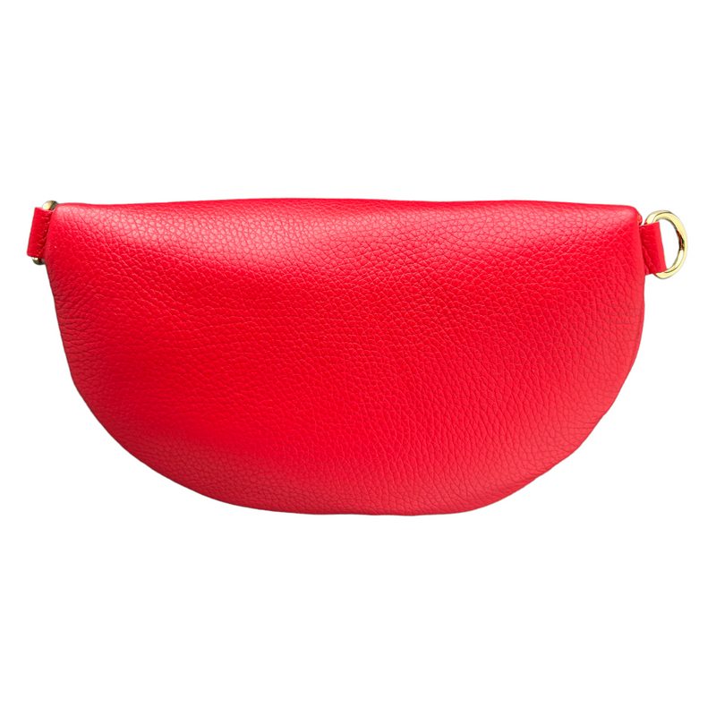 Italian Leather Crescent Bag in Berry Red back