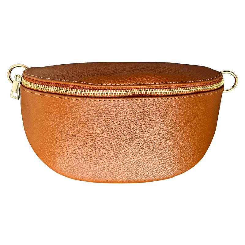 Italian Leather Crescent Bag in Dark Tan front