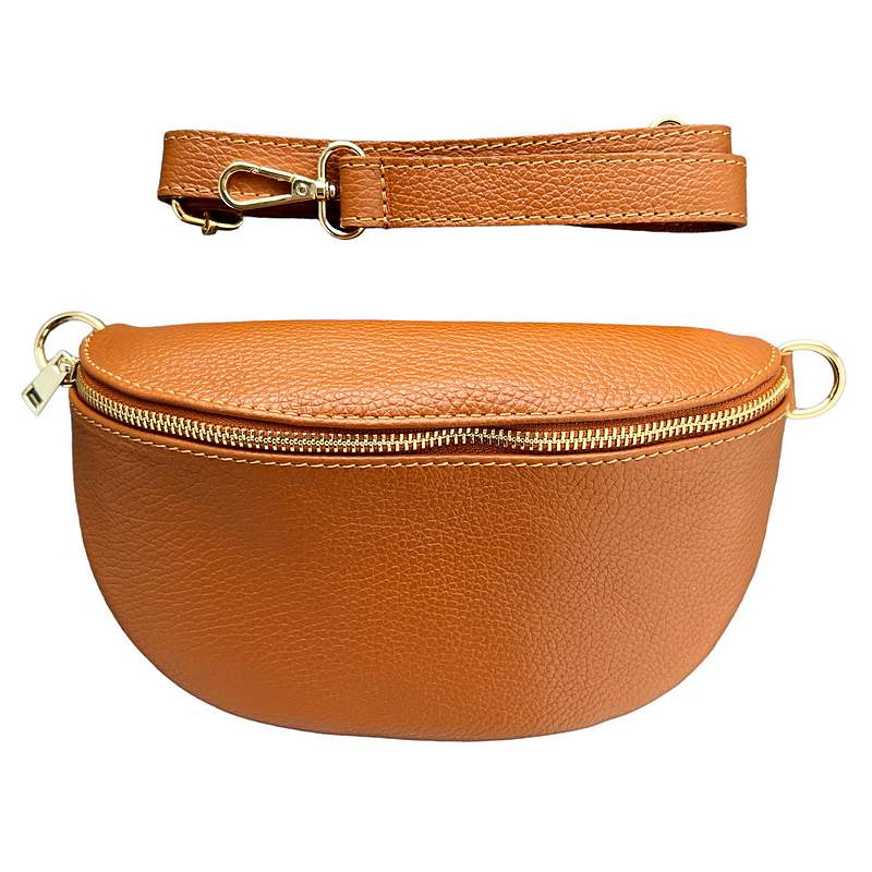 Italian Leather Crescent Bag in Dark Tan with strap