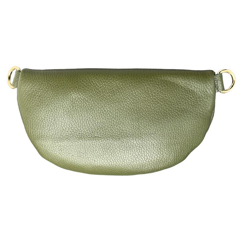 Italian Leather Crescent Bag in Olive Green back