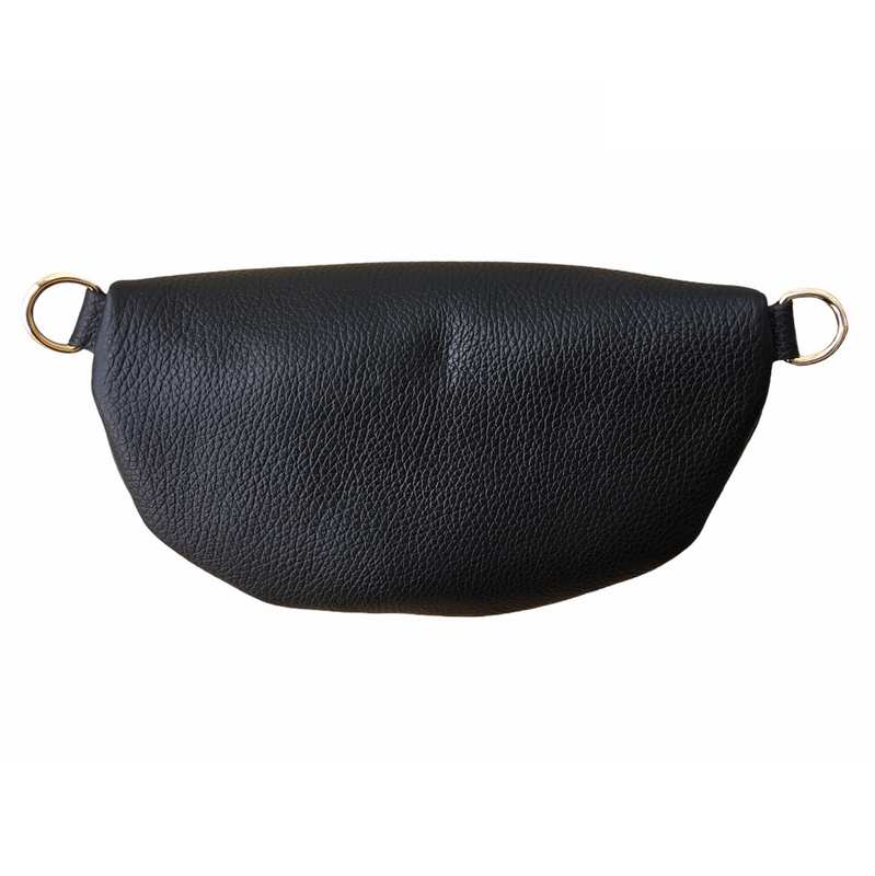 Italian Leather Crescent Bumbag in Black back