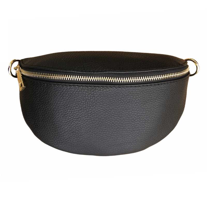 Italian Leather Crescent Bumbag in Black front