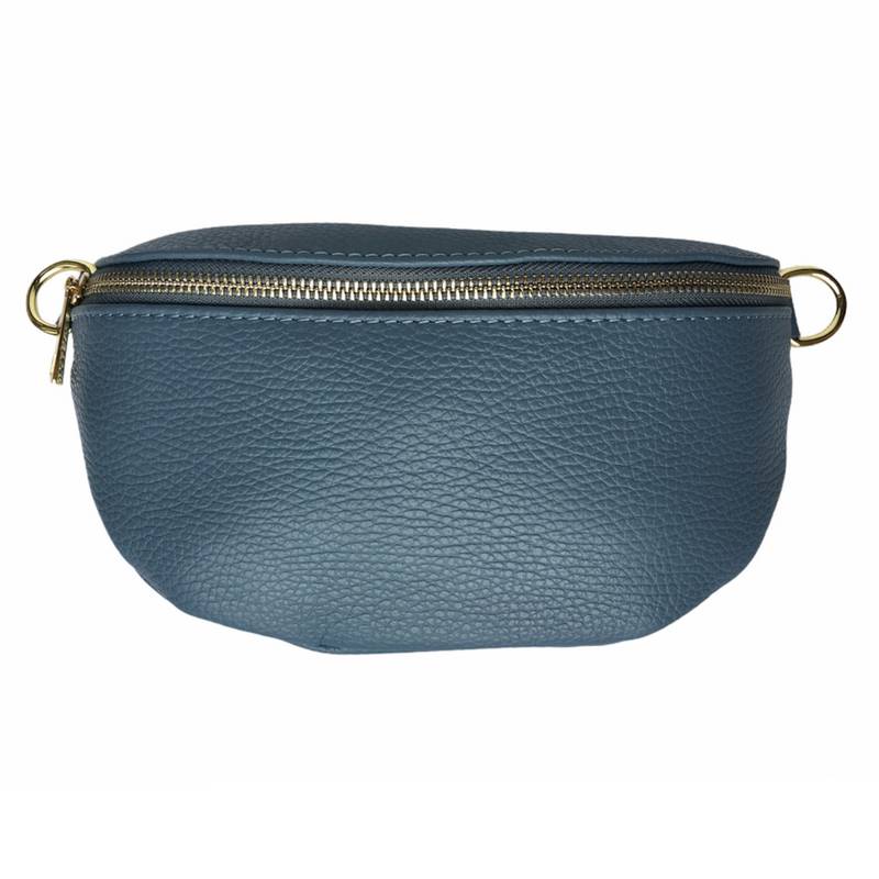 Italian Leather Crescent Bumbag in Denim Blue front