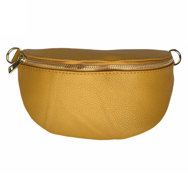 Italian Leather Crescent Bumbag in Gorse Yellow front