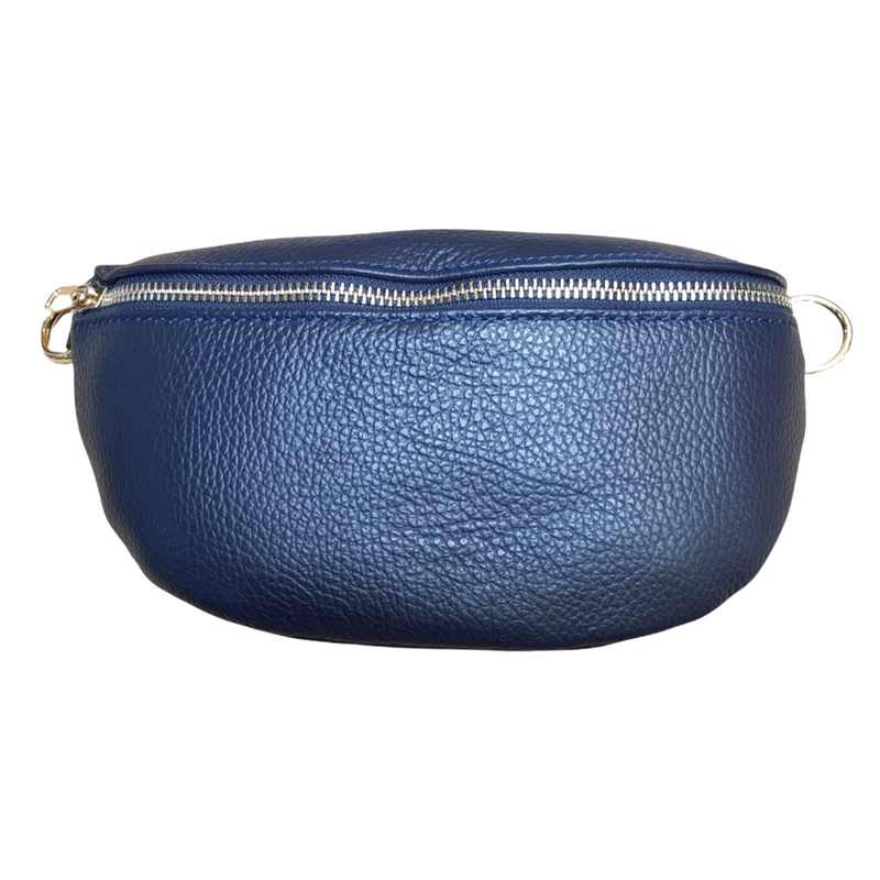 Italian Leather Crescent Bumbag in Navy front