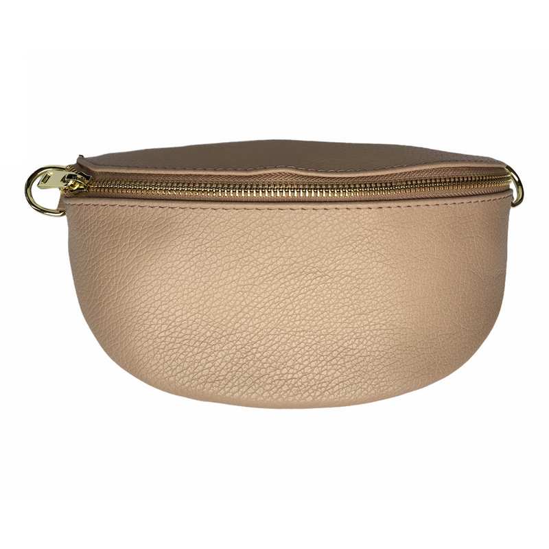 Italian Leather Crescent Bumbag in Smoke Rose front