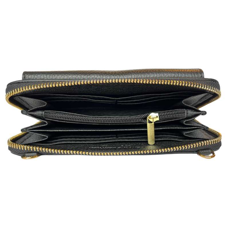 Italian Leather Cross-Body Bag Black PS469-Black inside