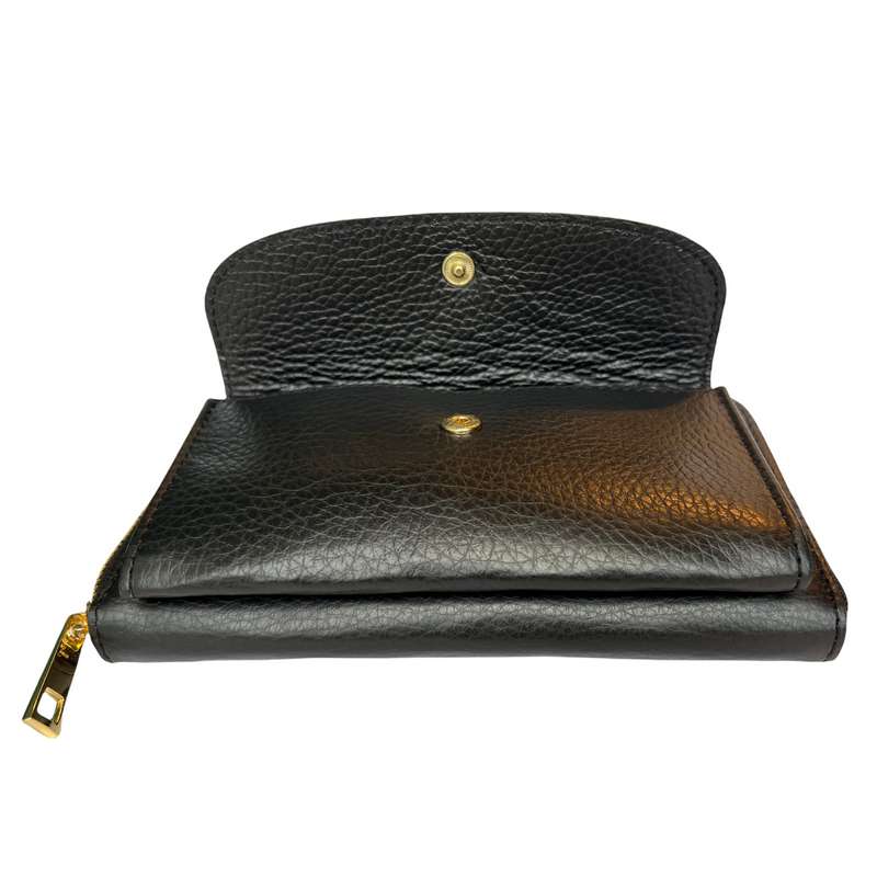 Italian Leather Cross-Body Bag Black PS469-Black open