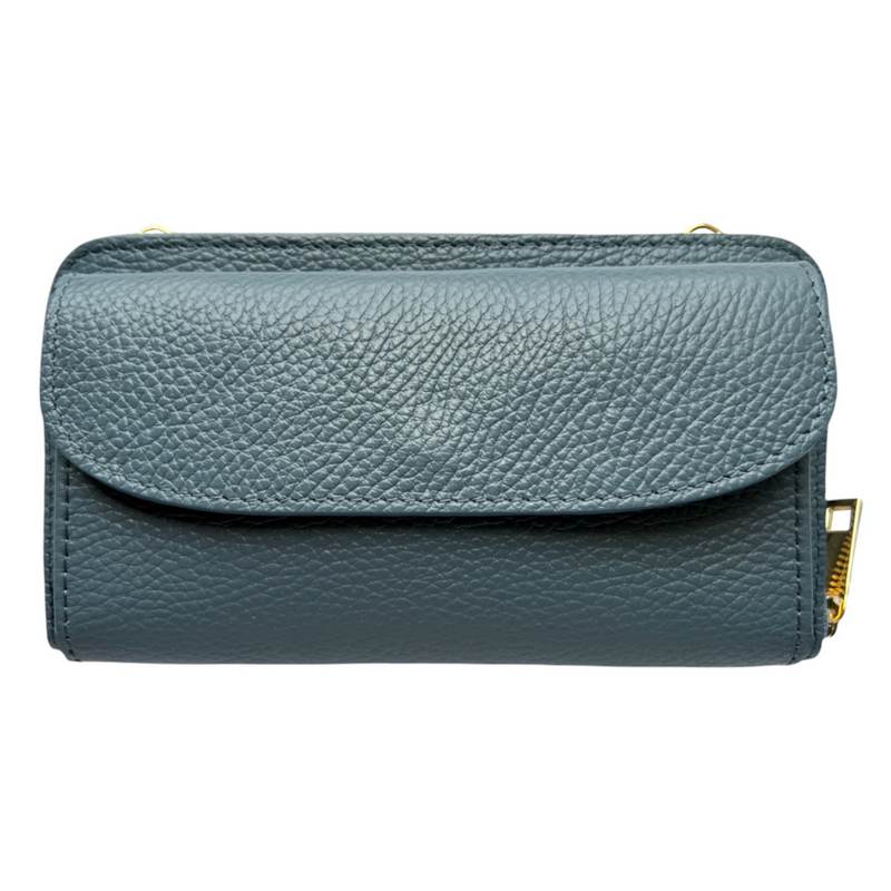 Italian Leather Cross-Body Bag PS469-Denim Blue front