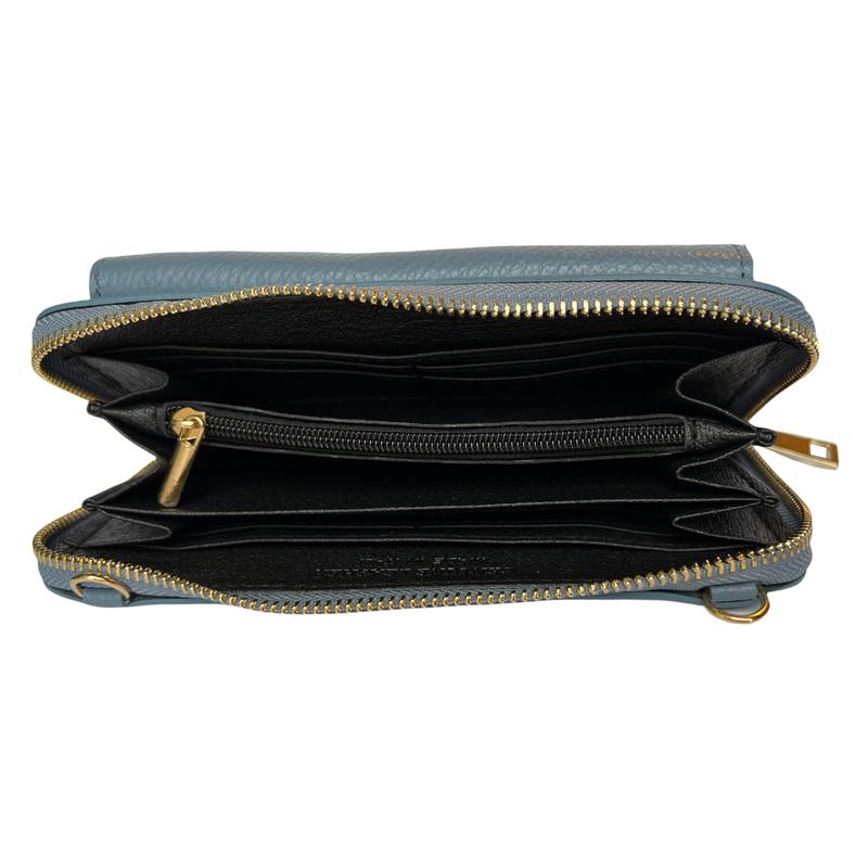 Italian Leather Cross-Body Bag PS469-Denim Blue open