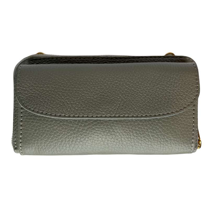 Italian Leather Cross-Body Bag PS469-Light Grey front