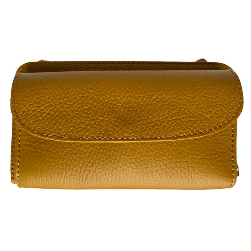 Italian Leather Cross-Body Bag PS469-Mustard front