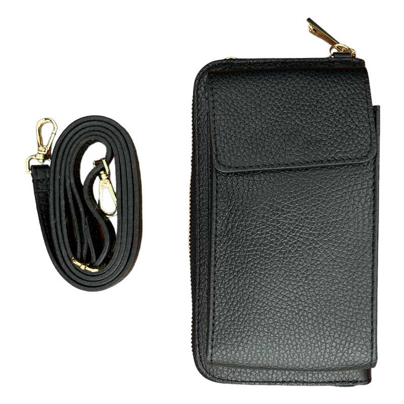 Italian Leather Cross-Body Purse Black PS462 with strap