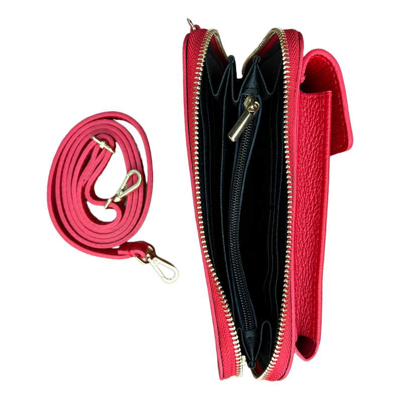 Italian Leather Cross-Body Purse Red PS462 open