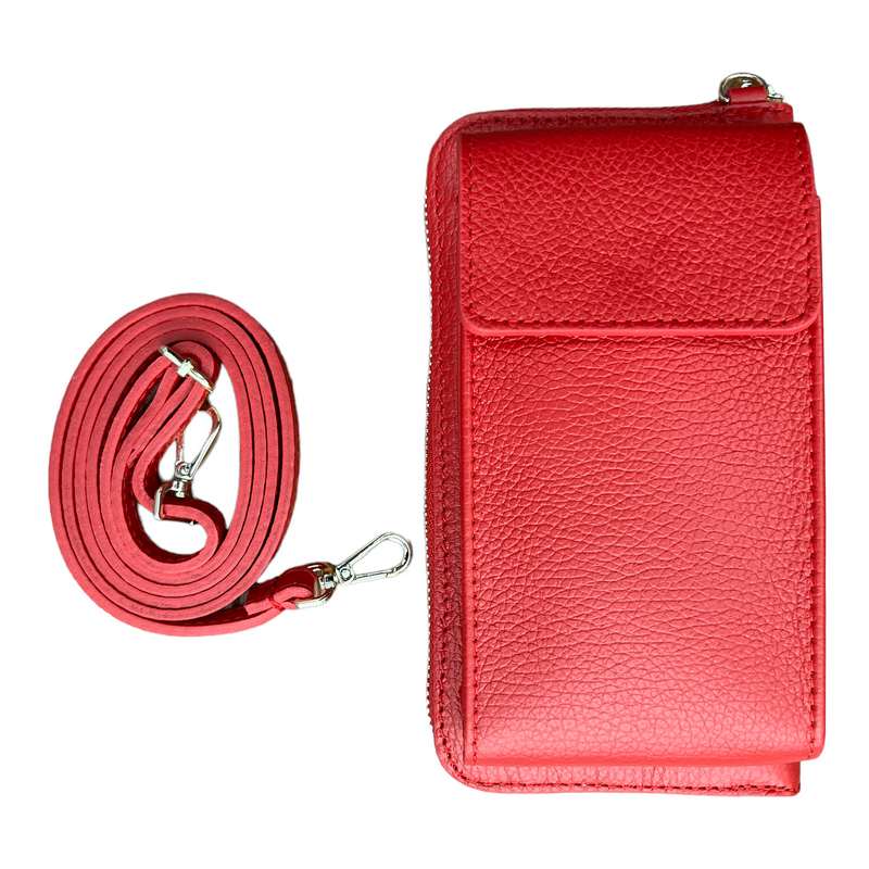 Italian Leather Cross-Body Purse Red PS462 front with strap
