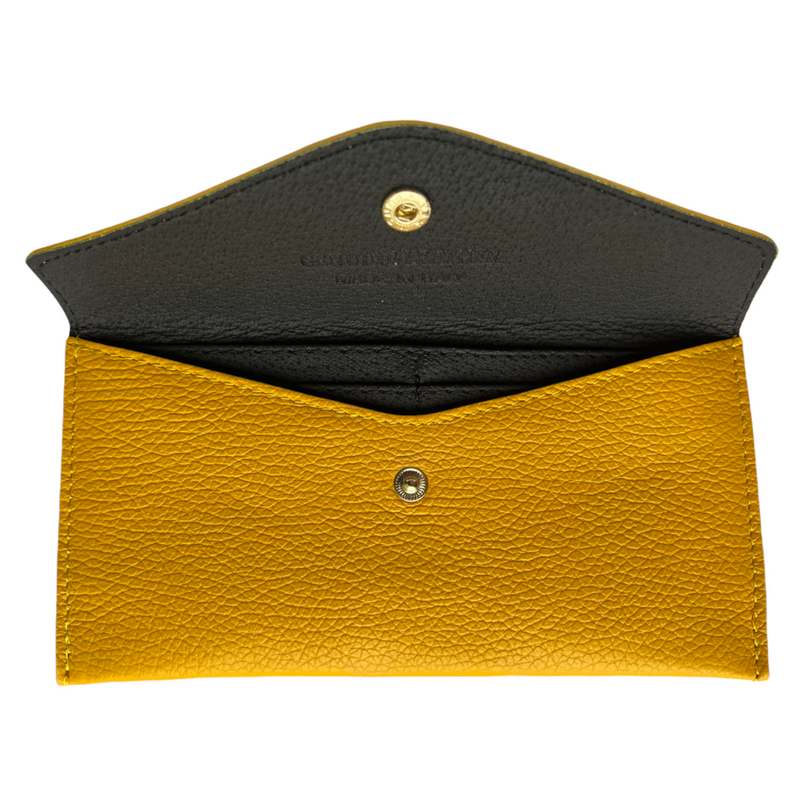 Italian Leather Envelope Purse Yellow PW470 open