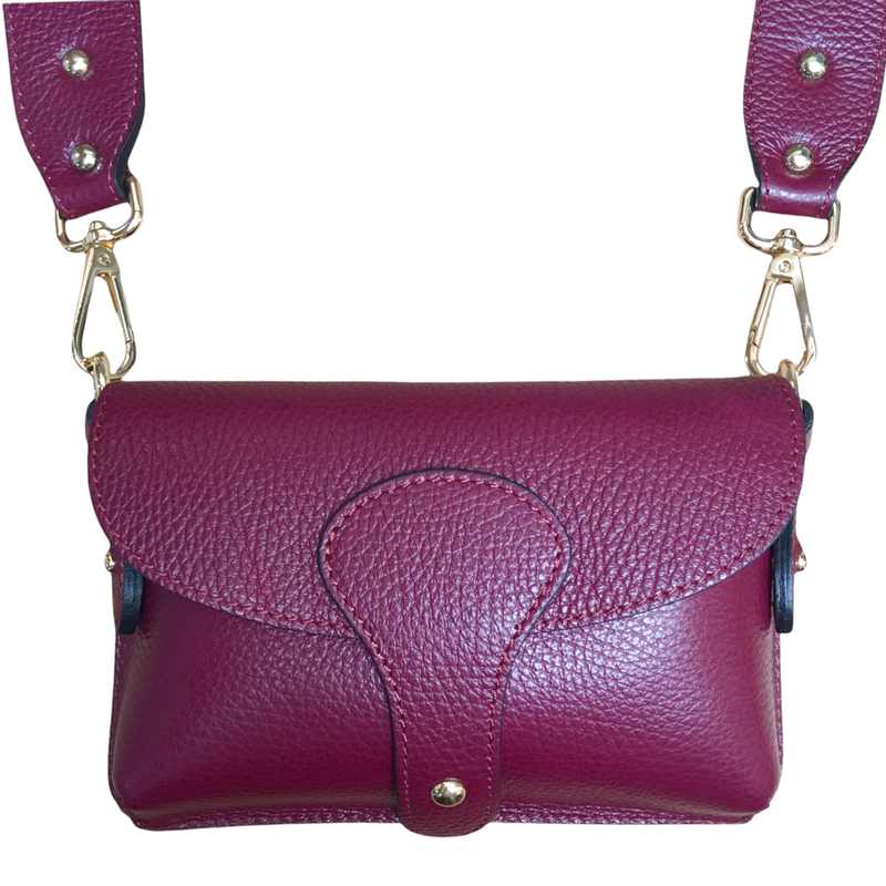 Italian Leather Mini Handbag in Burgundy front