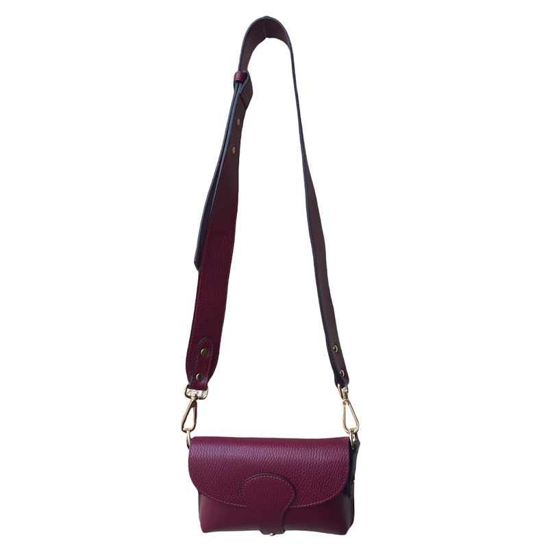 Italian Leather Mini Handbag in Burgundy hanging