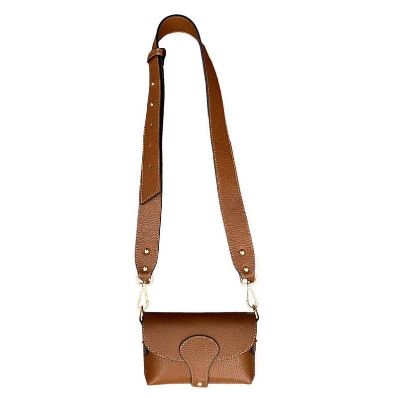 Italian Leather Mini Handbag in Dark Tan main