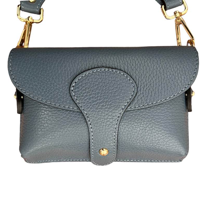 Italian Leather Mini Handbag in Denim Blue front