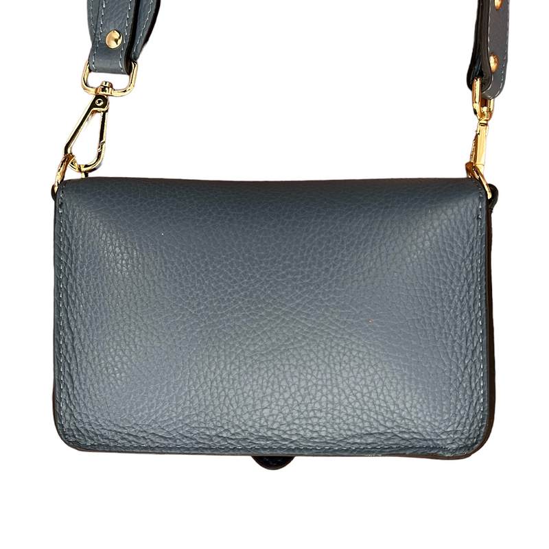 Italian Leather Mini Handbag in Denim Blue back