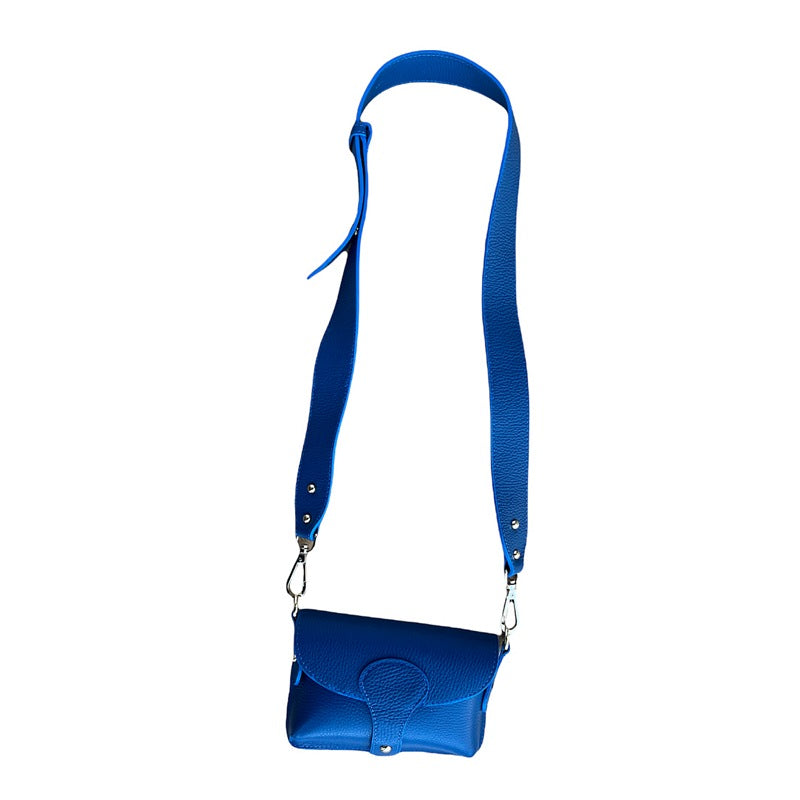 Italian Leather Mini Handbag in Royal Blue with strap