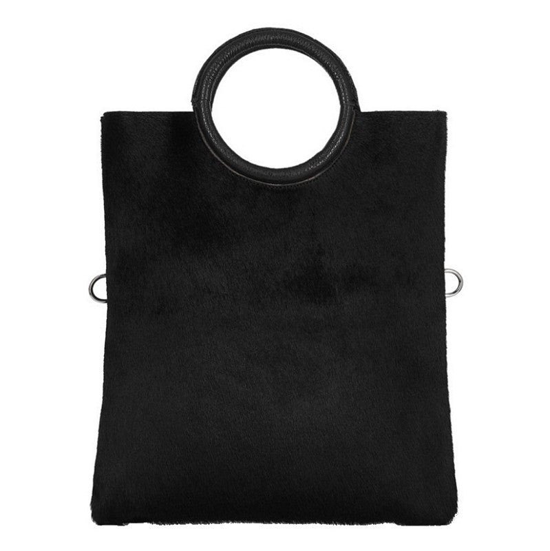 Italian Leather Multi-use Tote in Black Fur PM455 front