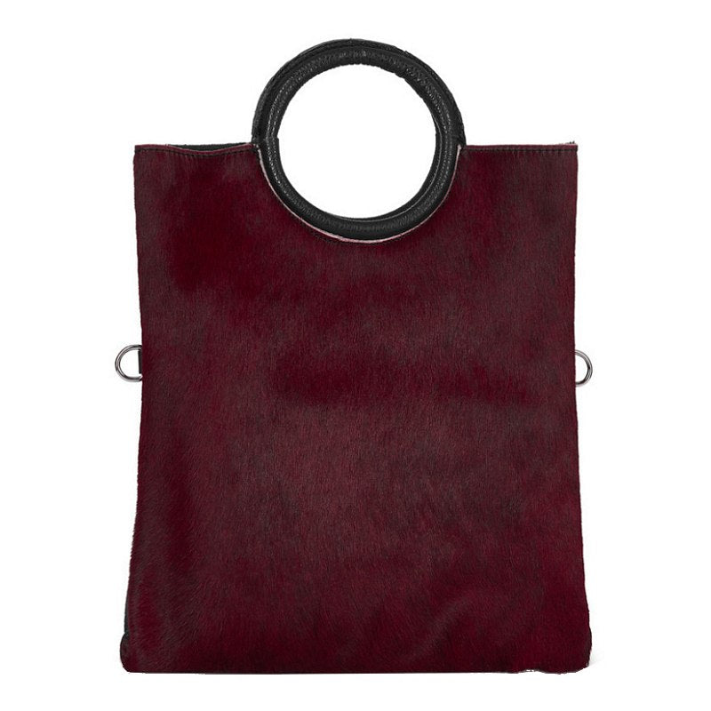 Italian Leather Multi-use Tote in Burgundy Fur PM455 front