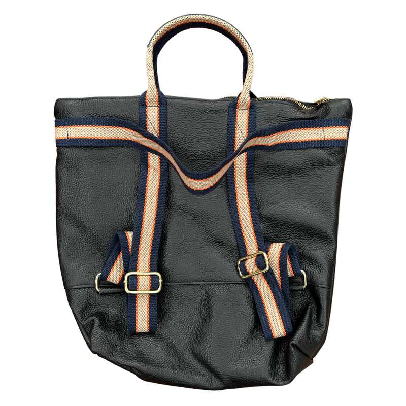 Italian Leather Multi Shoulder and Backpack Black PL388 back