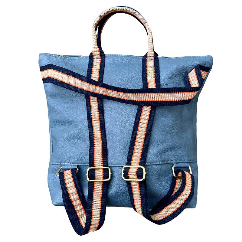 Italian Leather Multi Shoulder and Backpack Denim Blue back