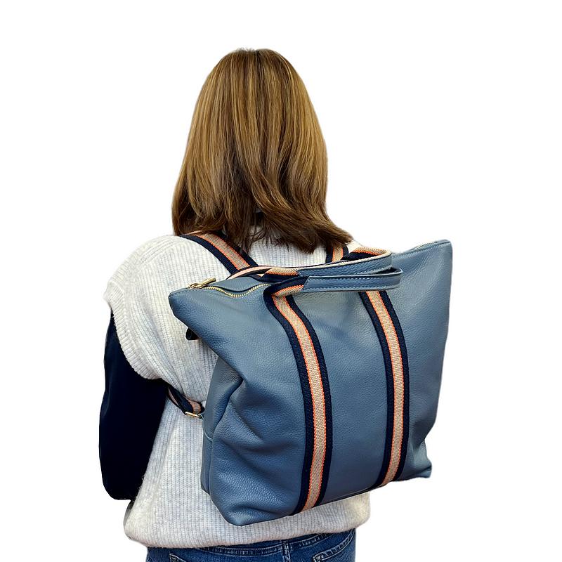 Italian Leather Multi Shoulder and Backpack Denim Blue on model main