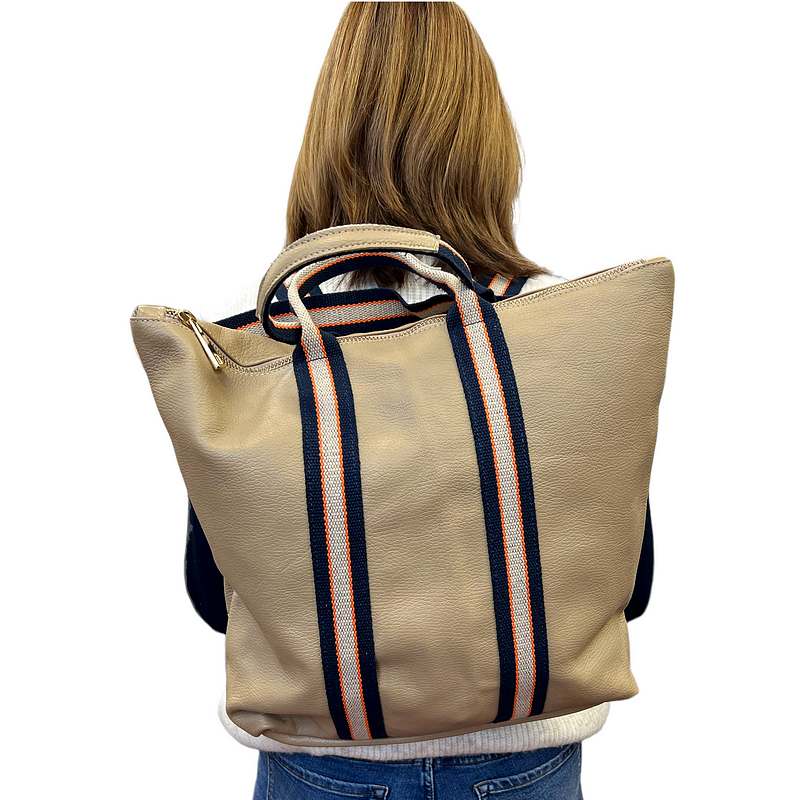 Italian Leather Multi Shoulder and Backpack Light Taupe on model back