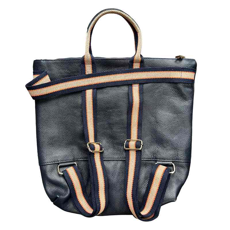 Italian Leather Multi Shoulder and Backpack Navy PL388 back