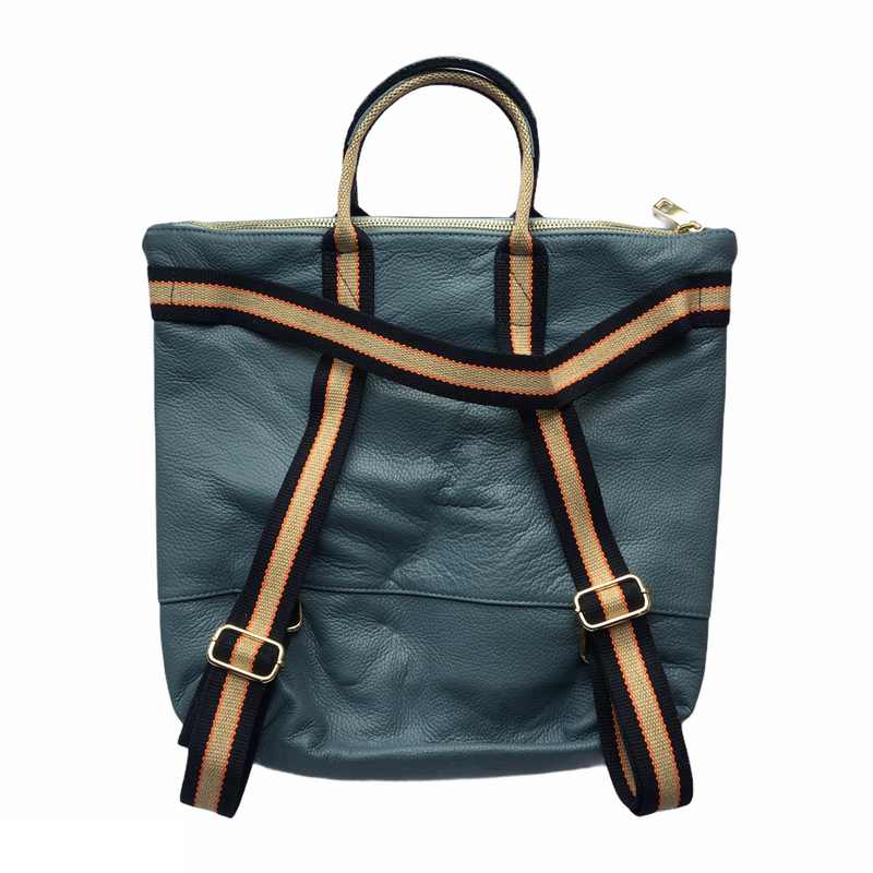Italian Leather Shoulder Bag and Backpack Denim back