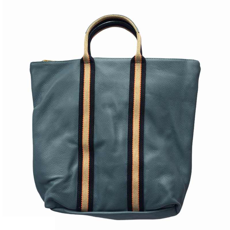 Italian Leather Shoulder Bag and Backpack Denim Front