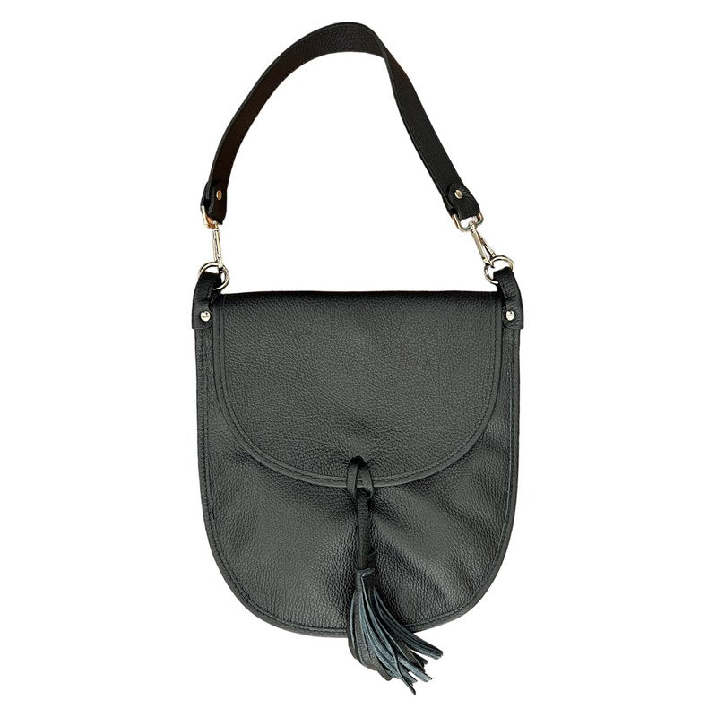 Italian Leather Tassel Bag Navy front